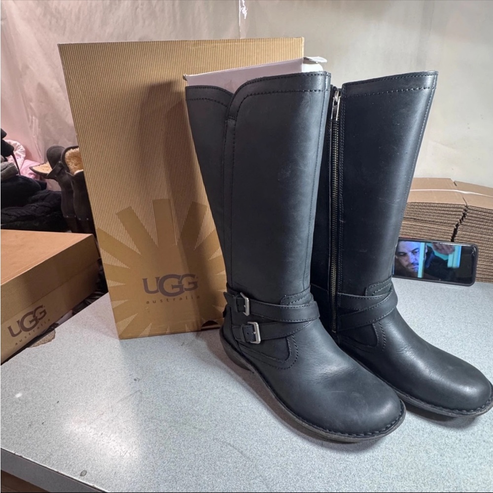 UGG Black Leather knee-high boots